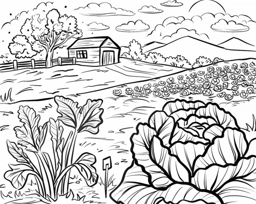field of cabbage coloring page
