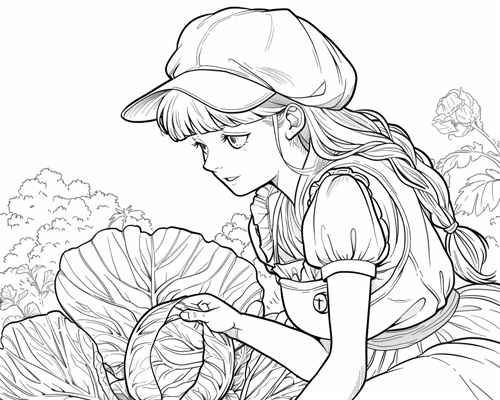harvesting cabbage coloring page