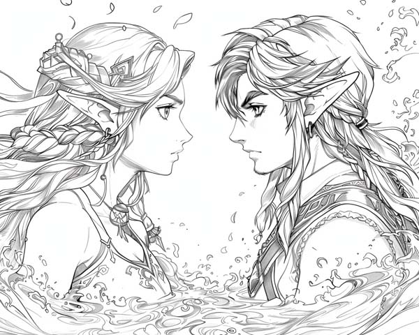 coloring page of Link and Princess Zelda