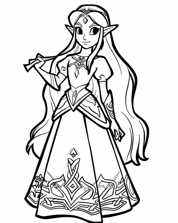 simple coloring page of Princess Zelda