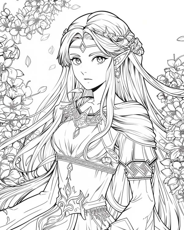 anime coloring page of Princess Zelda