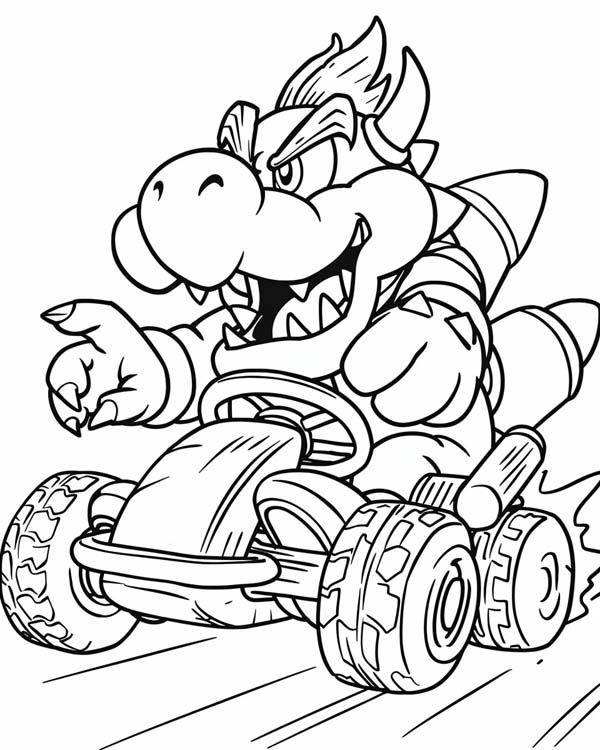 Mario Cart coloring page of Bowser