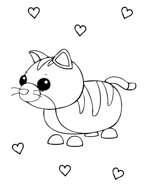 coloring page of a roblox adopt me cat with hearts