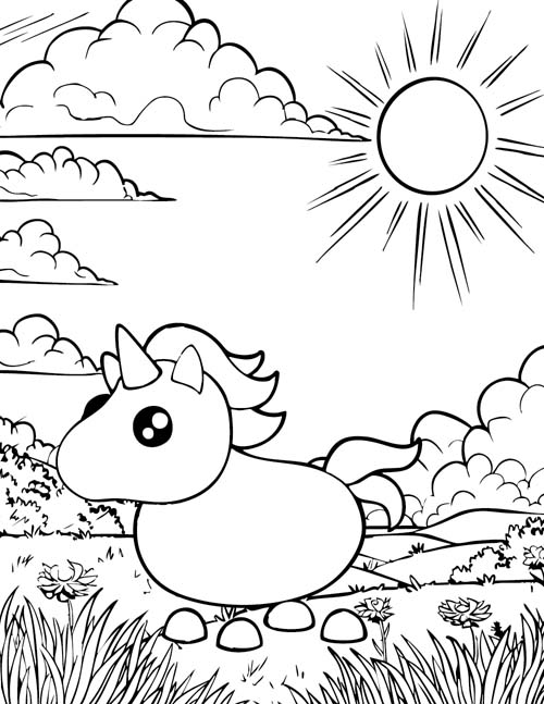 coloring page of a roblox adopt me Unicorn in the meadow