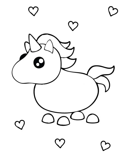 coloring page of a roblox adopt me Unicorn with hearts