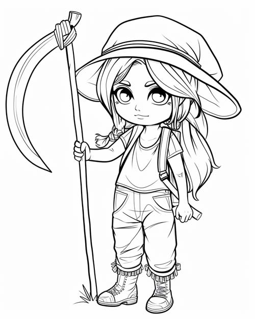 Stardew Valley coloring page of the scythe