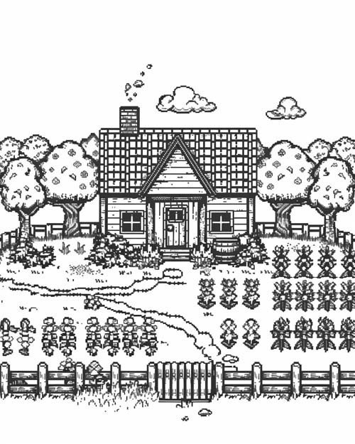 Stardew Valley coloring page - pixelated farm