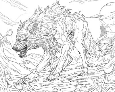 coloring page of Fenrir the wolf