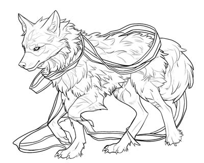 coloring page of Fenrir the wolf wrapped in Gleipnir