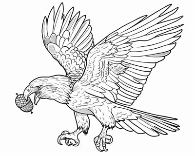 coloring page of eagle holding Idun the nut