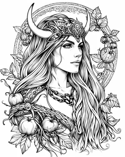 coloring page of the Norse goddess Idun