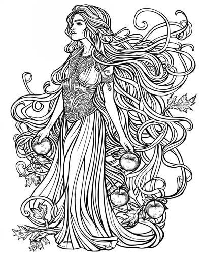 coloring page of the Norse goddess Idun