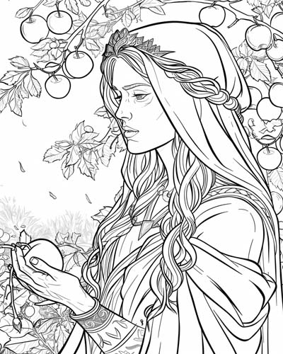 coloring page of Idun and the apples of immortality