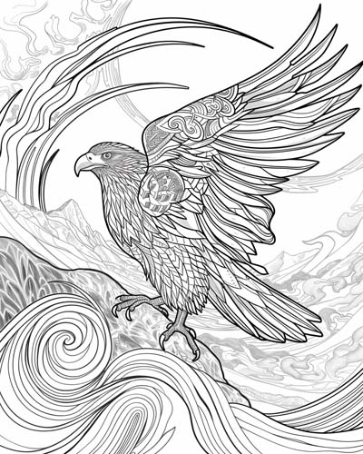 coloring page of Loki transforming into an eagle