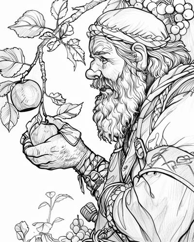coloring page of Thjazi the giant coveting the apples of immortality