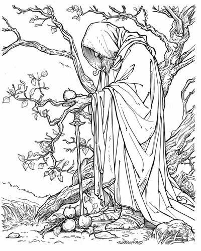 coloring page of Loki with the apples of immortality