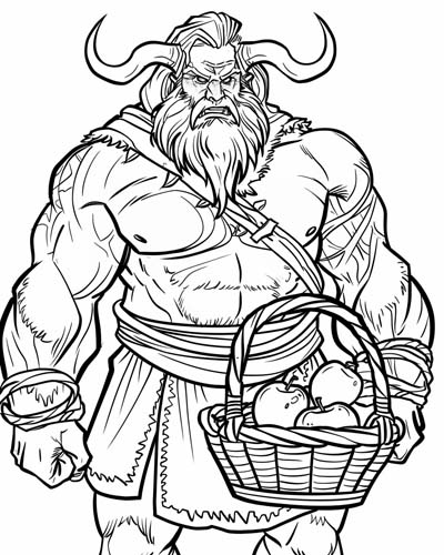 coloring page of Thjazi the giant with the apples of immortality