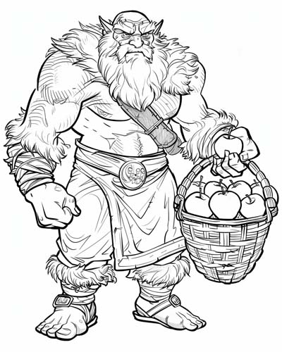 coloring page of Thjazi the giant with the apples of immortality