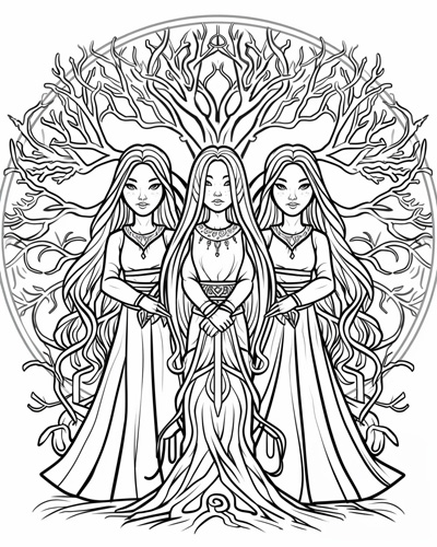 coloring page of the Norns