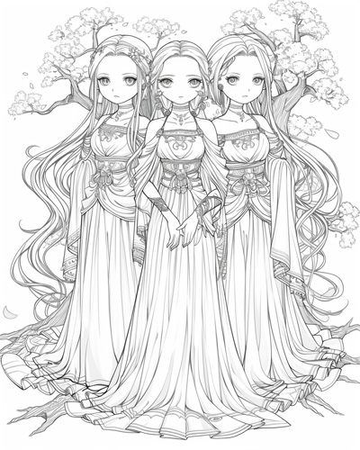 coloring page of the Norns
