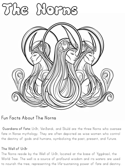 informational coloring page of the Norns