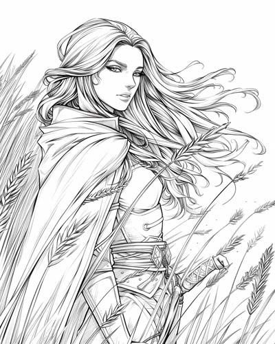 coloring page of the Norse goddess Sif
