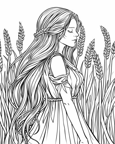 coloring page of the Norse goddess Sif