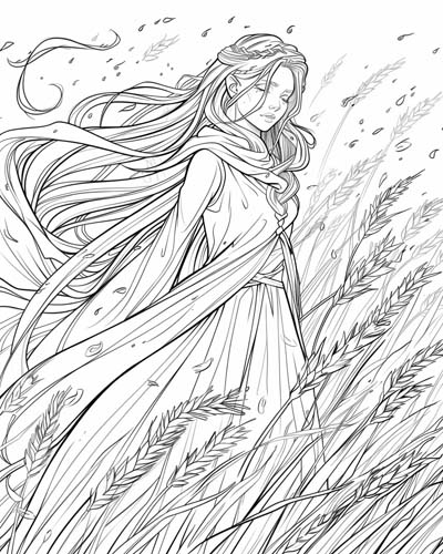 coloring page of the Norse goddess Sif