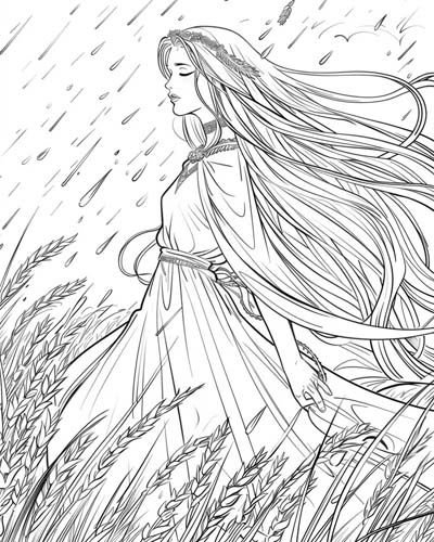 coloring page of the Norse goddess Sif