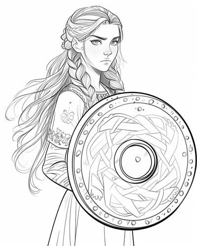 viking shield maiden coloring page