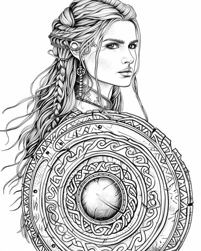 viking shield maiden coloring page