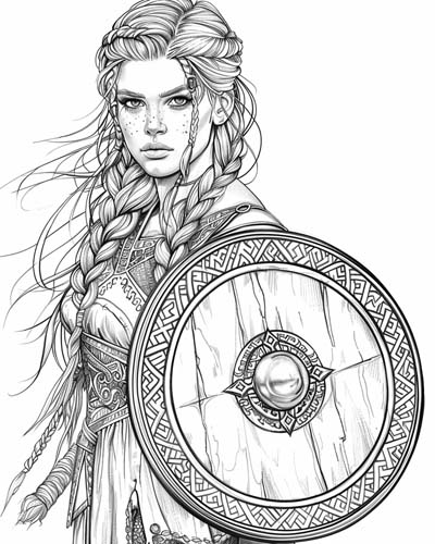 viking shield maiden coloring page