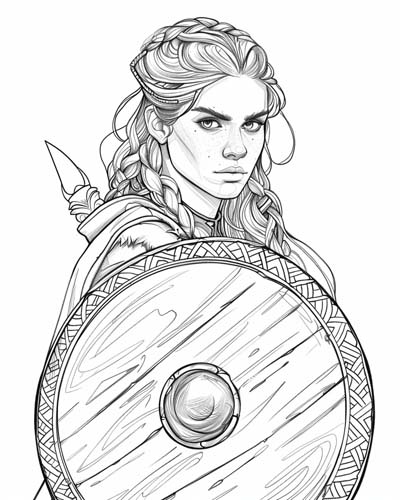 viking shield maiden coloring page