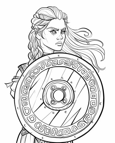 viking shield maiden coloring page