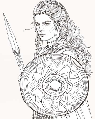 viking shield maiden coloring page