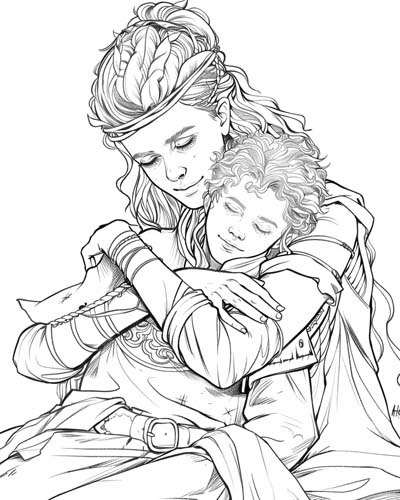 viking woman with a torch coloring page