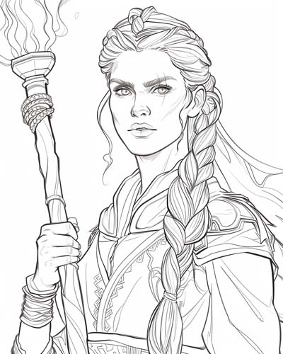 viking woman hugging her child coloring page