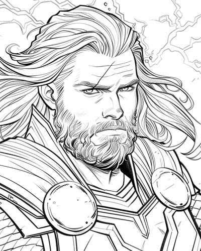 coloring page of Thor surrounded by lightning