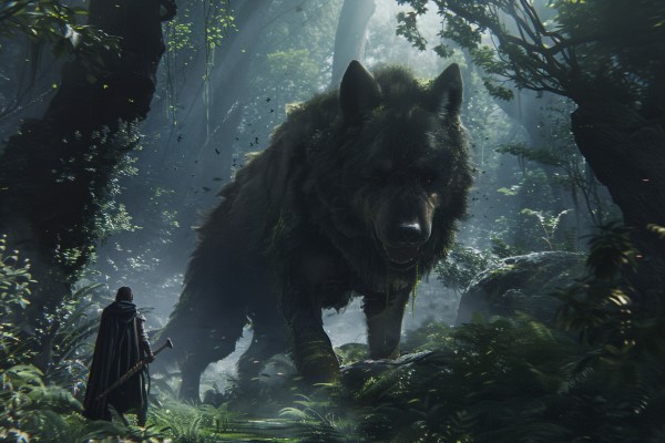 artwork of the norse god Tyr and Fenrir