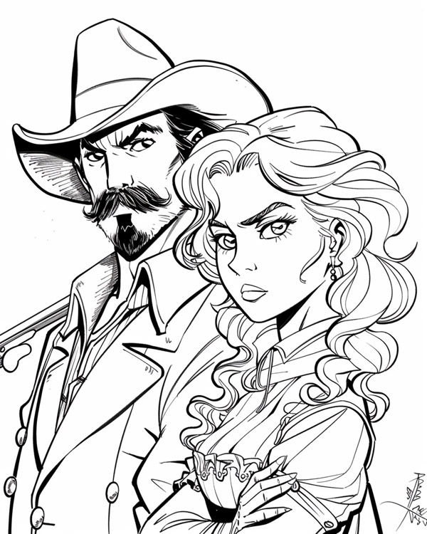 Legends of the West coloring page: Annie Oakley and Buffalo Bill