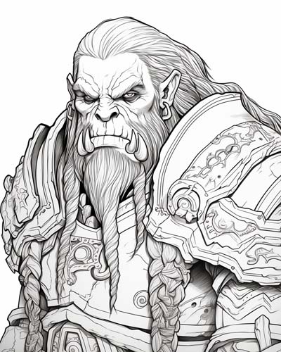 Orc chieftain with a commanding presence coloring page