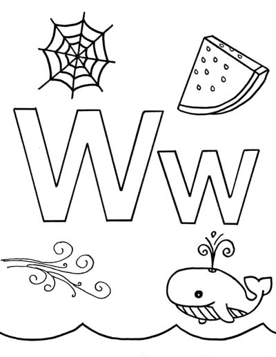 What begins with W w coloring page