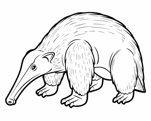 simple, realistic anteater coloring page