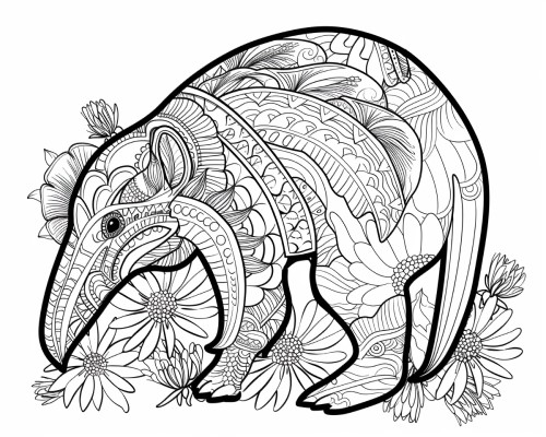 anteater and flowers adult coloring page