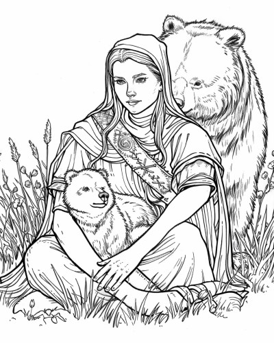 Artio, the celtic bear goddess coloring page