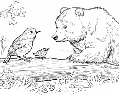 bear and wren coloring page