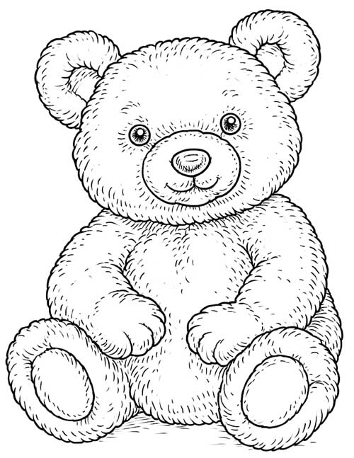 ink sketch, coloring page of a teddy bear