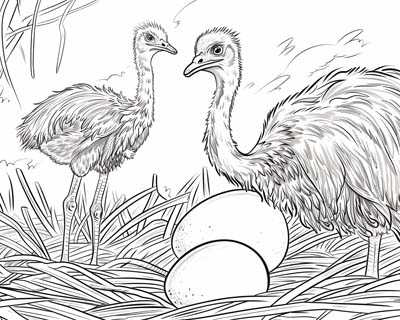 ostriches and eggs coloring page