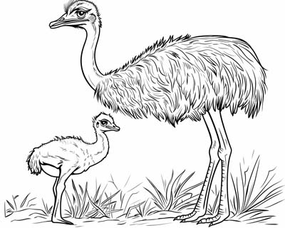 ostrich father and young ostrich coloring page
