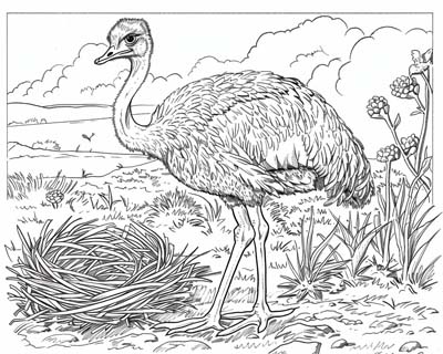 ostrich and nest coloring page